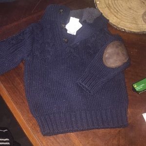 New boys knit sweater with leather elbow patches